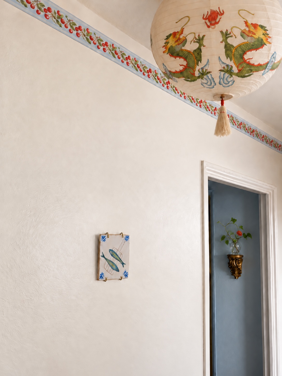Vintage Lantern and Blue Niche Vignette (1)